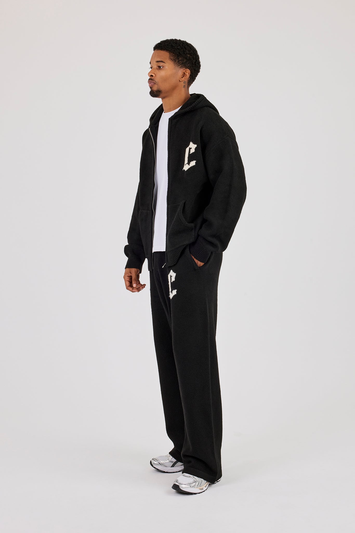 Mens C Knitted Zip Through Hoodie & Jogger - Black